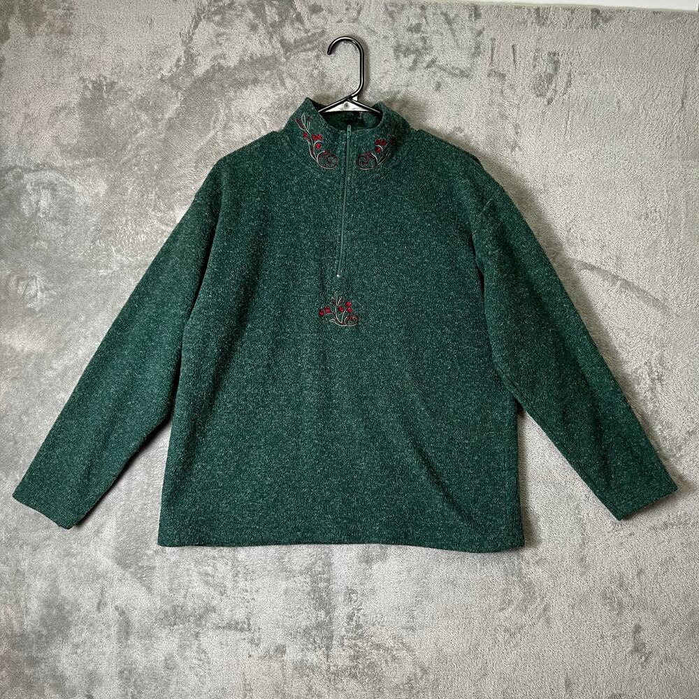 Vintage Victorias Secret Country Cottagecore Forest Green Embroidered Pullover M